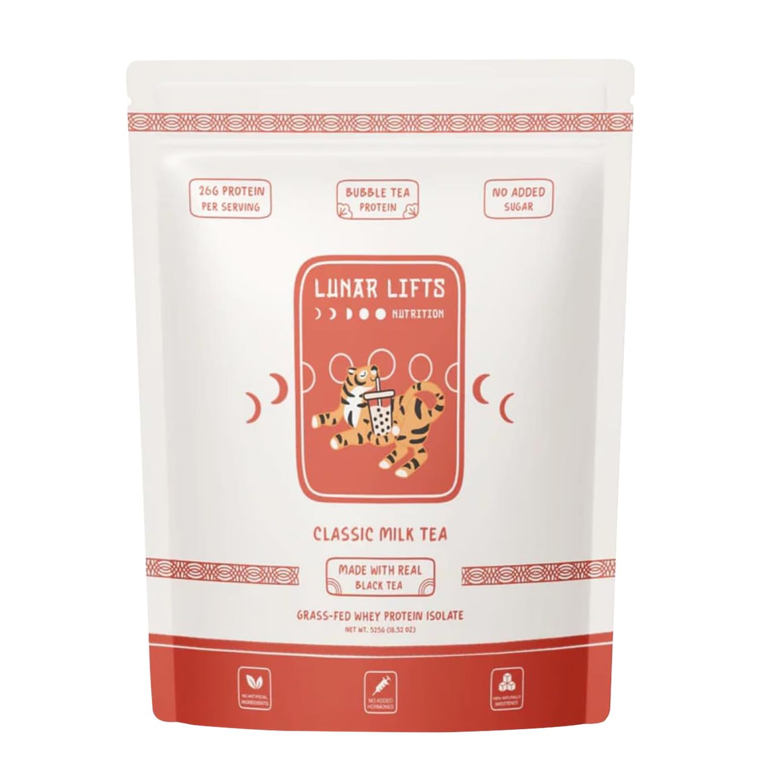 Lunar Lifts Nutrition Classic Milk Tea Boba Protein Powder | Whey Protein Isolate | 26g Grass Fed Whey Protein Powder | No Added Sugar or Artificial Ingredients | Bubble Tea Protein Powder