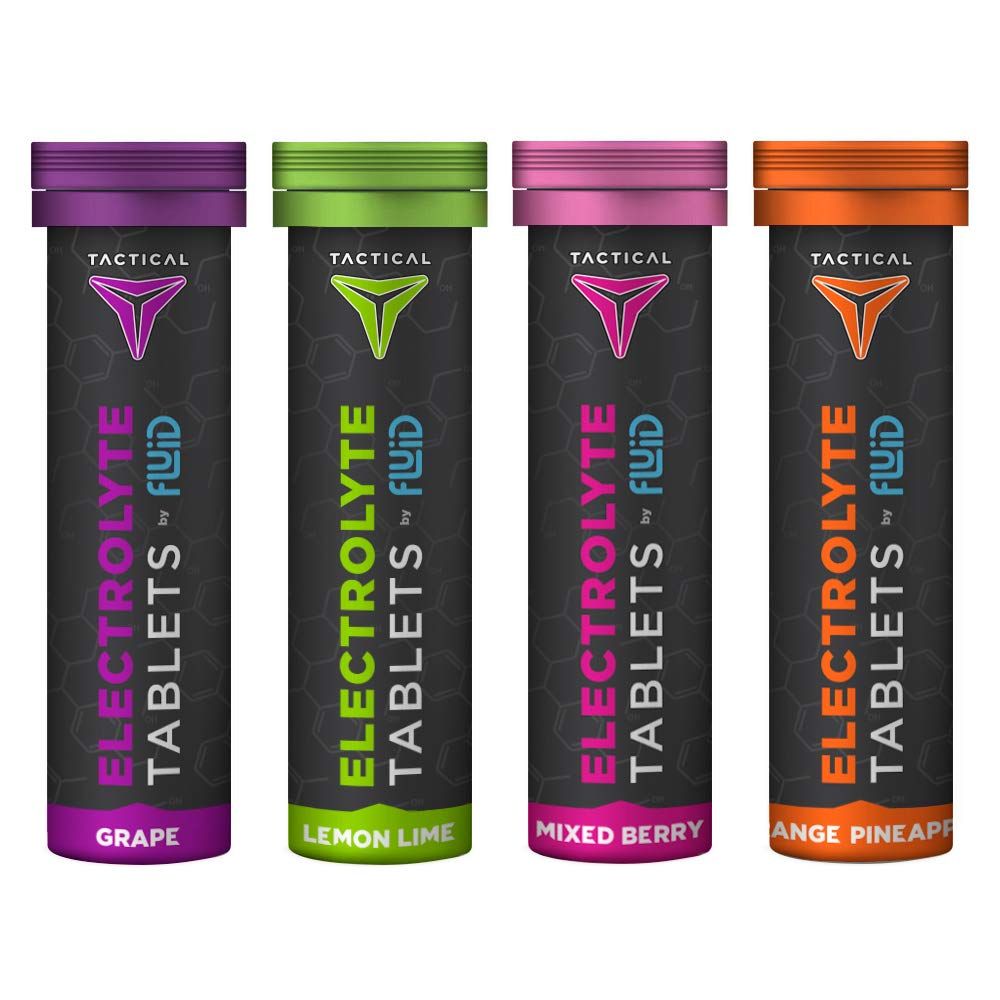 Fluid Tactical- Effervescent Hydration Tablets, Electrolyte Replacement &amp; Dehydration Prevention, 4 Pack, 40 Servings (Variety)