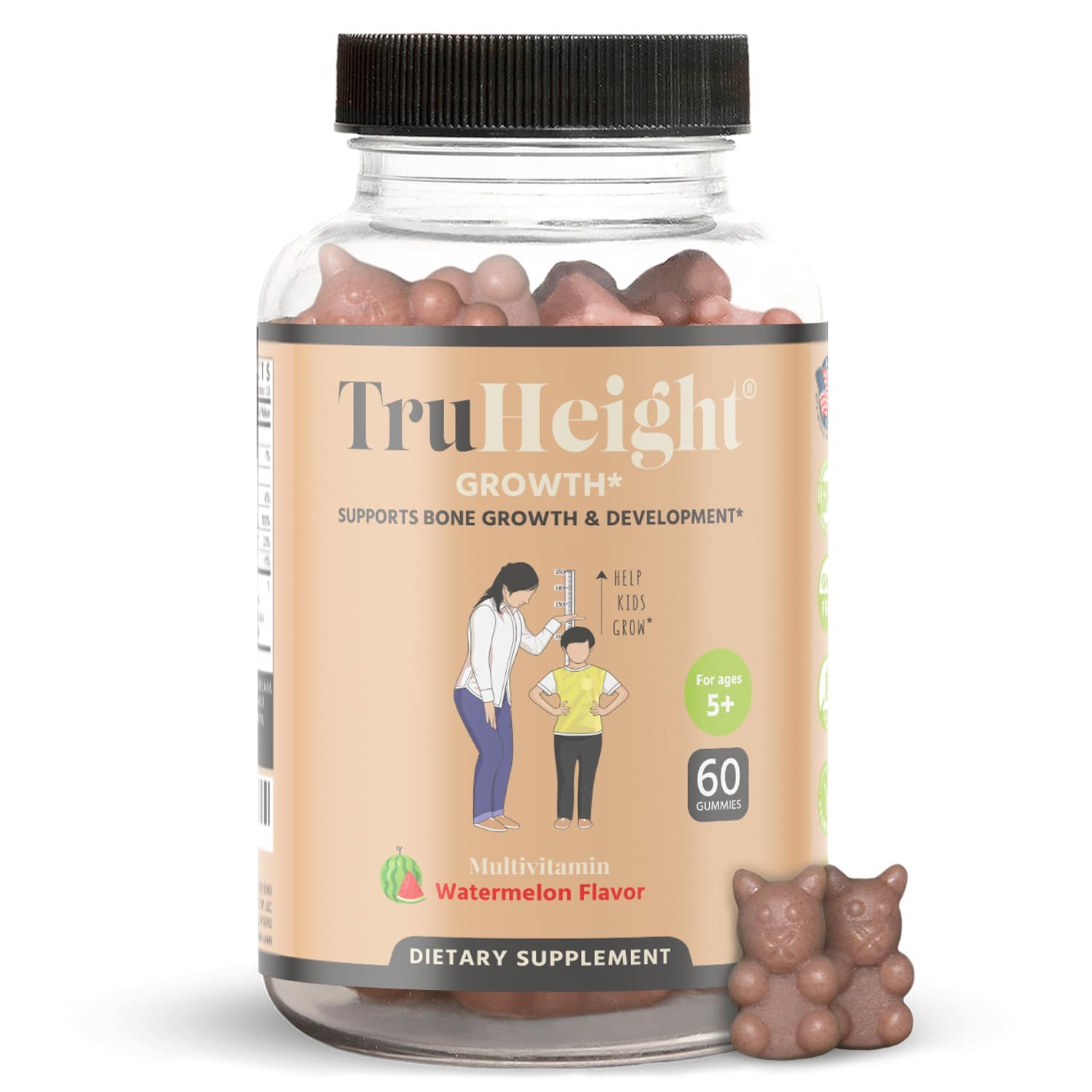 TruHeight Growth Gummies (Watermelon) Natural Growth &amp; Development Supplement for Kids &amp; Teens - Endorsed by Pediatricians - Vitamin D, K, Calcium &amp; Ashwaganda, Bone Strength - Kids Vitamins, Ages 5+
