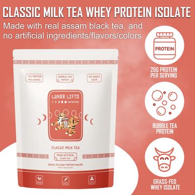 Lunar Lifts Nutrition Classic Milk Tea Boba Protein Powder | Whey Protein Isolate | 26g Grass Fed Whey Protein Powder | No Added Sugar or Artificial Ingredients | Bubble Tea Protein Powder