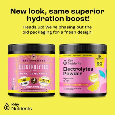 KEY NUTRIENTS Multivitamin Electrolytes Powder No Sugar - Fresh Pink Lemonade Electrolyte Powder - Endurance &amp; Energy Supplement - Hydration Powder - No Calories - 90 Servings - Made in USA