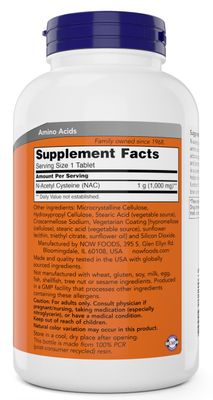 NOW Foods NAC 1,000 mg, 250 Tablets (Pack of 2), N-Acetyl-Cysteine Supplement, 1000mg (1 gram) per Tablet - Vegetarian, Non-GMO