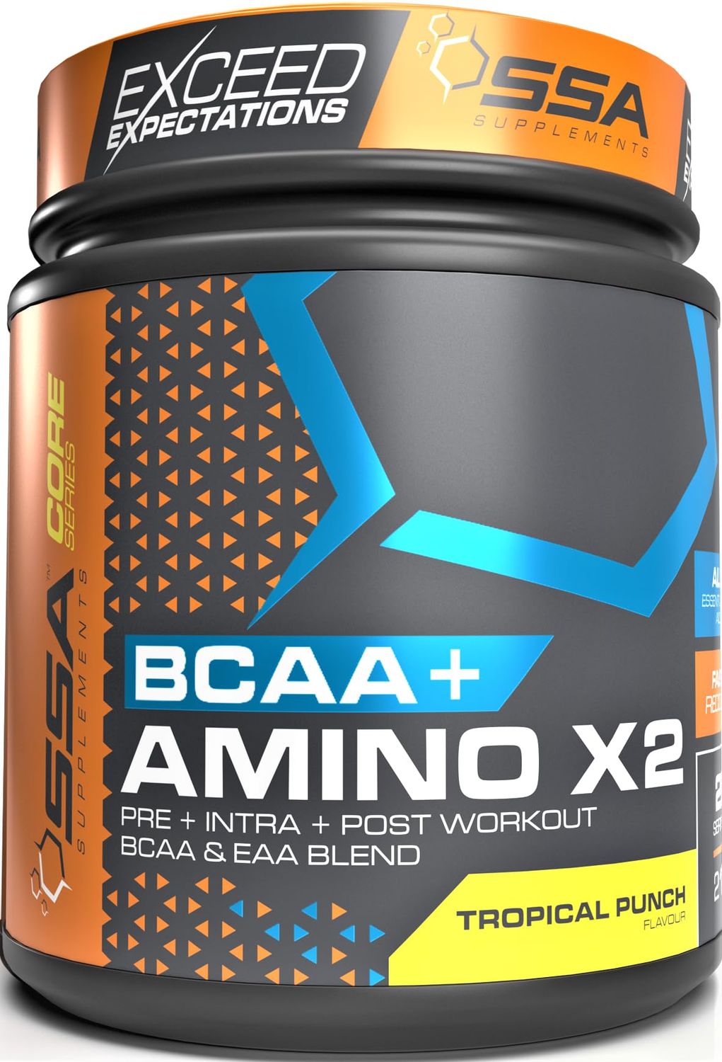 BCAA + EAA Amino Acid Complex with Glutamine for Faster Pre &amp; Post Workout Recovery, Increase in Lean Muscle Mass | Tropical Punch Flavored Keto Friendly Amino Powder for Men and Women | 210g