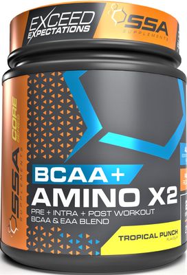 BCAA + EAA Amino Acid Complex with Glutamine for Faster Pre &amp; Post Workout Recovery, Increase in Lean Muscle Mass | Tropical Punch Flavored Keto Friendly Amino Powder for Men and Women | 210g