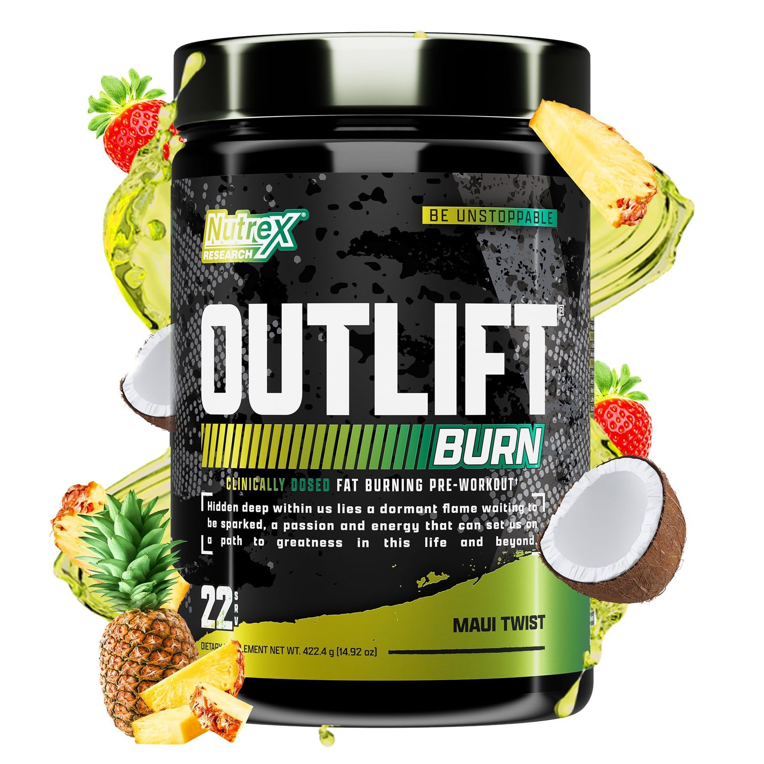Nutrex Research Outlift Burn Thermogenic Pre Workout Powder, 2 in 1 Performance &amp; Shredding Supplement with Metabolyte, GBBGO (22 Servings, Maui Twist)