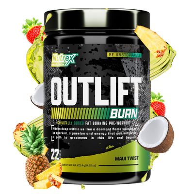 Nutrex Research Outlift Burn Thermogenic Pre Workout Powder, 2 in 1 Performance &amp; Shredding Supplement with Metabolyte, GBBGO (22 Servings, Maui Twist)