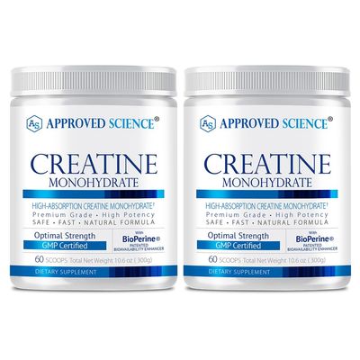 Approved Science Creatine Monohydrate Powder with BioPerine - Workout Support - 120 Servings - 5g Per Serving - Unflavored - Pack of 2 - Non-GMO, Vegan