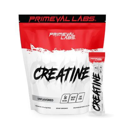 Primeval Labs Creatine Monohydrate Powder | On The Go Stick Packs | Micronized Creatine | Instantized Creatine | Creatine for Men &amp; Women | 5g Creatine per Serving | 30 Servings, (Unflavored)