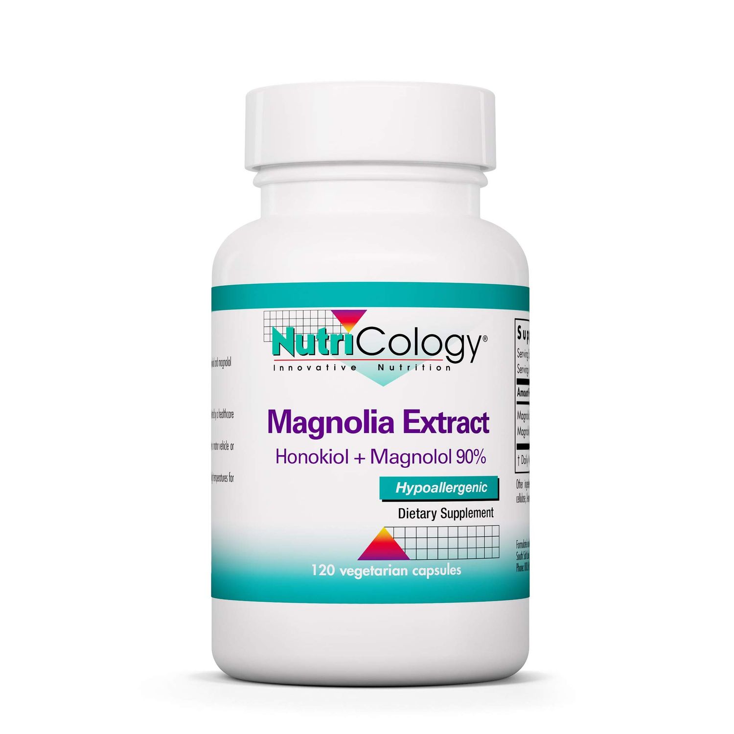 Nutricology Magnolia Extract Supplement - Stress &amp; Sleep Support, Magnolia Bark, Honokiol, Magnolol, Cortisol Manager, Vegetarian Capsules - 120 Count