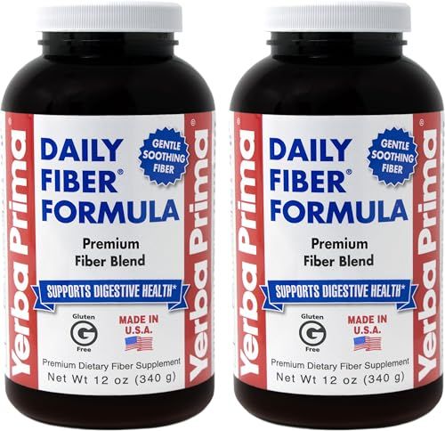 Yerba Prima Daily Fiber Formula Powder - 12 oz (Pack of 2) - Soluble &amp; Insoluble Dietary Fiber Supplement - Colon Cleanse - Gut Health - Vegan, Non-GMO, Gluten-Free