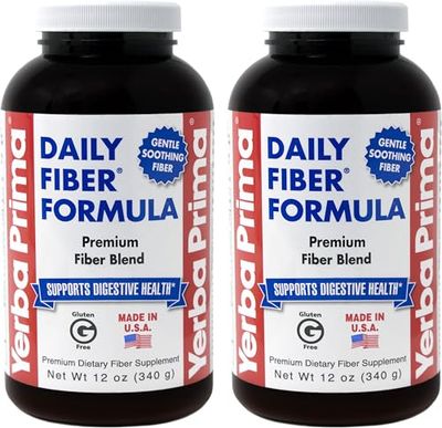 Yerba Prima Daily Fiber Formula Powder - 12 oz (Pack of 2) - Soluble &amp; Insoluble Dietary Fiber Supplement - Colon Cleanse - Gut Health - Vegan, Non-GMO, Gluten-Free