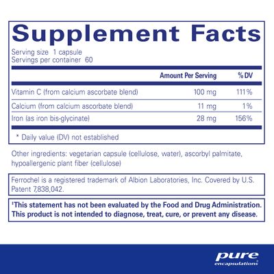 Pure Encapsulations OptiFerin-C - for Red Blood Cells &amp; Energy - Iron Absorption Support - Energy Supplement* - Vitamin C Enriched - Gluten Free &amp; Non-GMO - 60 Capsules