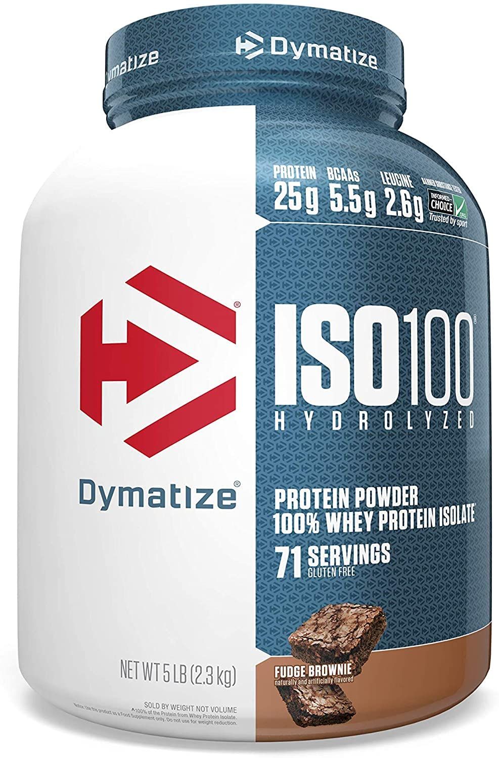Dymatize ISO 100 Hydrolyzed Whey Protein Powder Isolate, Fudge Brownie, 5 Pound