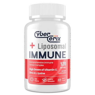 CyberCerix Advanced Liposomal Immune Supplement, Complex with L-Lysine 1,500mg, Vitamins, Minerals &amp; Herbal Extracts, Comprehensive Daily Wellness Blend for Men &amp; Women - 120 Capsules