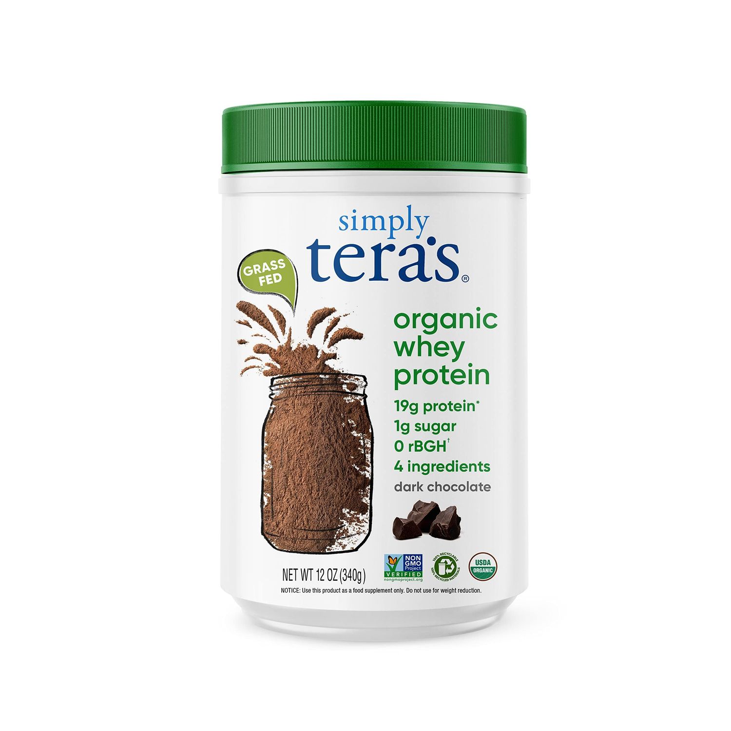 simply tera&#39;s organic whey protein powder, dark chocolate flavor