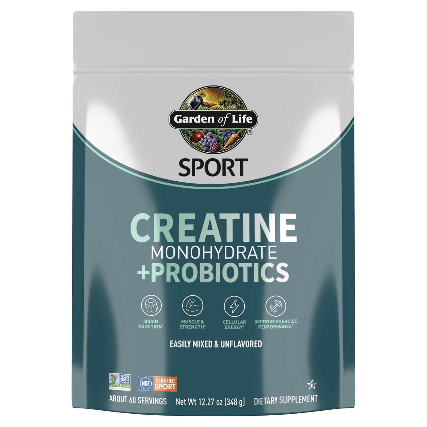 Garden of Life Creatine Monohydrate Powder for Women and Men, Micronized Pre Workout with Probiotics for Muscle, Strength, Performance, Sport Amino Energy, About 60 Easy to Mix Unflavored Servings