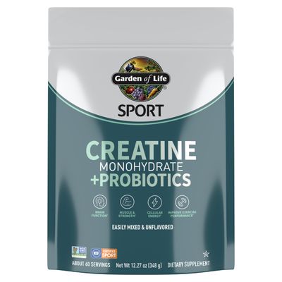 Garden of Life Creatine Monohydrate Powder for Women and Men, Micronized Pre Workout with Probiotics for Muscle, Strength, Performance, Sport Amino Energy, About 60 Easy to Mix Unflavored Servings