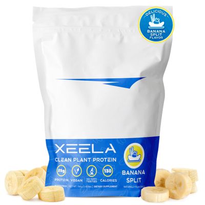 XEELA Plant Based Vegan Protein Powder - Independently Tested - 25g High Protein, Pea Protein for Men &amp; Women - Vitamins &amp; Minerals, Non GMO, Dairy &amp; Gluten Free, LowCarb &amp; LowFat (Banana Split)