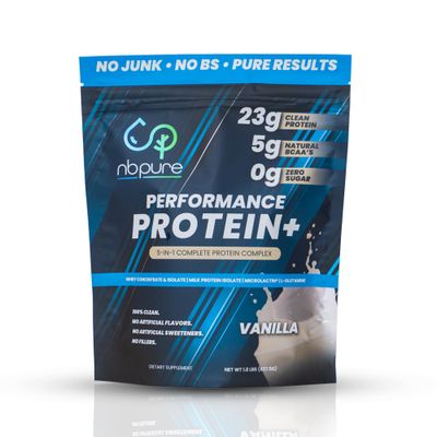nbpure Performance Protein+: Natural Protein Blend- 23g Whey Isolate &amp; Concentrate + Milk Protein Isolate- Clean, Healthy Protein Powder - Nothing Artificial, Vanilla