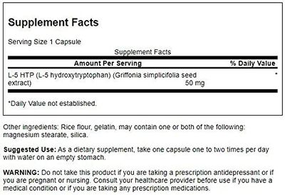 Swanson Premium Amino Acid 5-Htp - Extra Strength - 50 Milligrams 60 Capsules