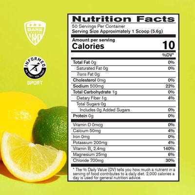 BARE PERFORMANCE NUTRITION BPN Electrolytes Hydration Drink Mix | Sugar Free Electrolyte Powder | 500mg Sodium per Serving | Naturally Sweetened | Lemon Lime, 50 Servings
