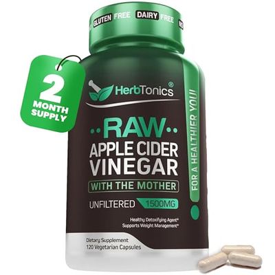 Herbtonics Raw Apple Cider Vinegar Capsules with Mother | Detox &amp; Digestive Health Formula | Unfiltered ACV for Metabolic Support | 120 Vegan Capsules