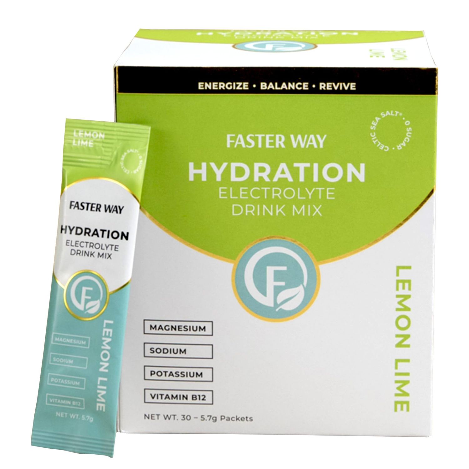 Faster Way Hydration Lemon Lime Flavor - Electrolyte Boost with Apple Cider Vinegar, Choline for Brain Clarity, Probiotics for Digestive Health