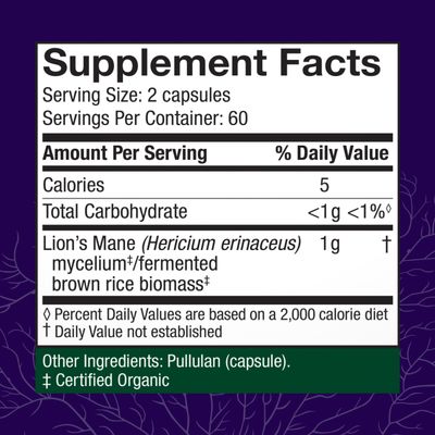 Host Defense Mushrooms Lion's Mane - Brain Health Support Supplement - Mushroom Supplement to Support Focus & Memory Function - Immune & Nervous System Support Supplement - 120 Capsules (60 Servings)*