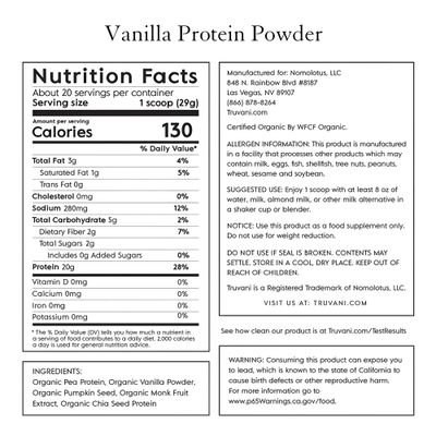 Truvani Vegan Pea Protein Powder | Vanilla | 20g Organic Plant Based Protein Per Serving | 20 Servings | Keto | Gluten &amp; Dairy Free | Low Carb | No Added Sugar