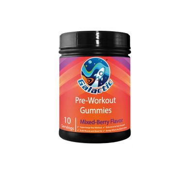 Galactic Pre-Workout Gummies, All Natural, 250mg Caffeine, Beta-Alanine, L-Citrulline, L-Theanine, Chromium Picolinate, 10 Servings