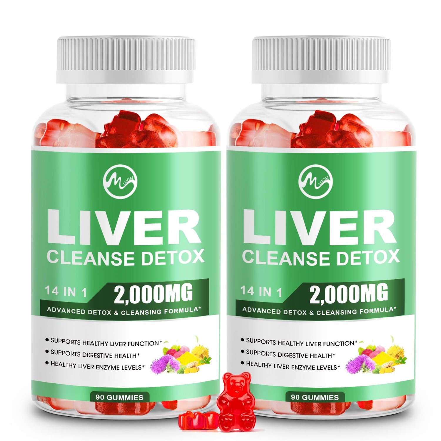Liver Cleanse Detox &amp; Repair Gummies, Sugar Free Liver Health Support Supplement with 2000mg Milk Thistle, Glutathion, Dandelion, Alpha Lipoic Acid, Artichoke, 2 Pack, 180 Count, Raspberry Flavor