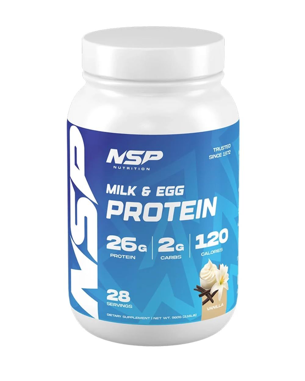 NSP Nutrition Milk &amp; Egg Protein Powder | 26g Protein | 28 Servings | Perfect for Sensitive stomachs | no Bloating | Build Muscle | Protein for Sensitive stomachs French Vanilla