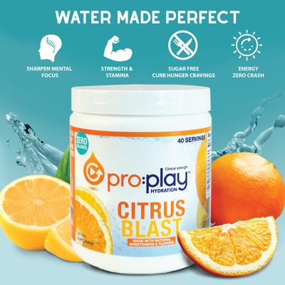 pro:play - 40 Serving Tub - Electrolyte Hydration Drink with Magnesium + Zero Sugar - All Natural (Citrus Blast)