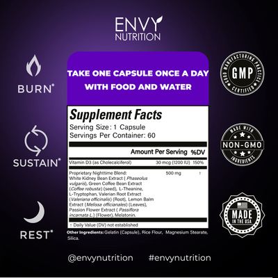Night Time Fat Burner Supplements with Green Coffee Bean Extract - 60 Capsules