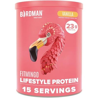 BIRDMAN Fitmingo Vegan Protein Powder with Inositol, Collagen Boosters, Hyaluronic Acid and Vitamins | Low Carb, Dairy Free, Low Calorie | 23g Plant Based Vanilla Protein Powder with Myo-Inositol