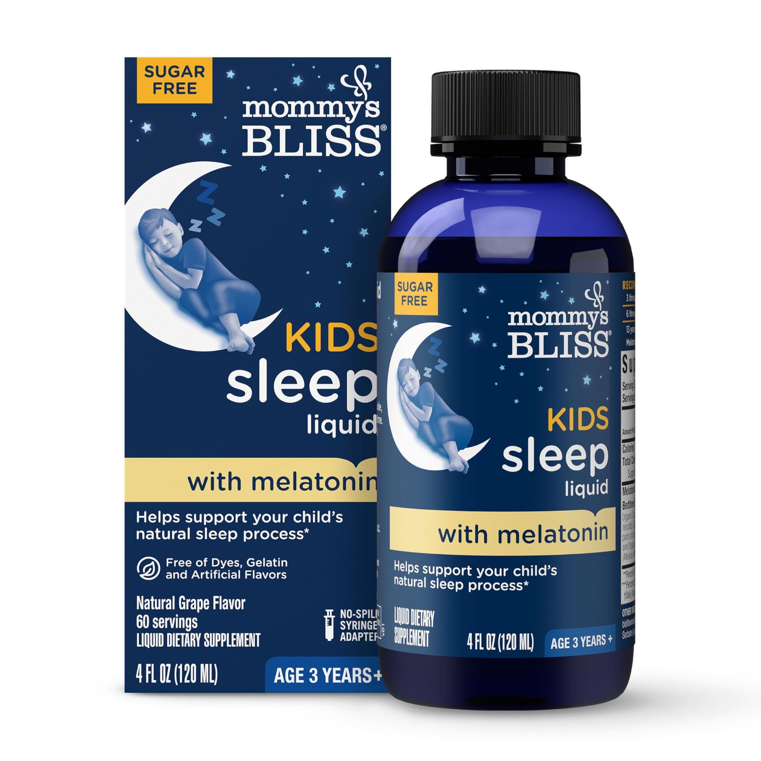 Mommy&#39;s Bliss Kids Sleep Liquid with Melatonin &amp; Calming Herbs | Supports The Natural Sleep Process for Children 3 Years &amp; Up | Grape Flavor | Sugar Free| 4 Fl Oz (60 Servings)
