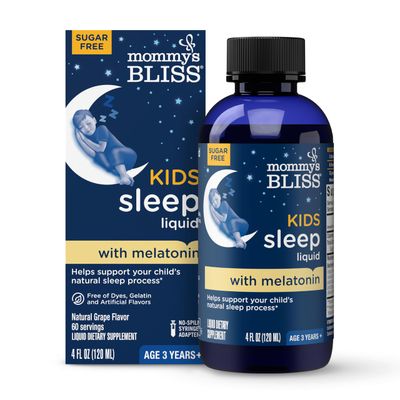 Mommy&#39;s Bliss Kids Sleep Liquid with Melatonin &amp; Calming Herbs | Supports The Natural Sleep Process for Children 3 Years &amp; Up | Grape Flavor | Sugar Free| 4 Fl Oz (60 Servings)