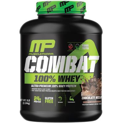 MusclePharm Combat 100% Whey Protein Powder, Chocolate Milk, Fast Recovery &amp; Muscle Gain with Whey Protein Isolate, High Protein Powder for Women &amp; Men, Gluten Free, 5 Lb, 70 Servings