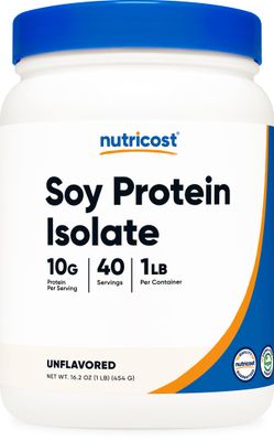 Nutricost Soy Protein Isolate Powder, 1 LB Unflavored - 10 Grams of Protein Per Serving, Vegan, GMO-Free &amp; Gluten Free