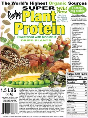 Wild Force Super Plant Protein Sweetened - Raw Vegan Protein Powder Enriched with Exotic Pine Nuts, Chlorella, Durian, &amp; Prickly Pear Cactus - Digestive-Friendly, Nutrient-Rich, Unprocessed - 681g