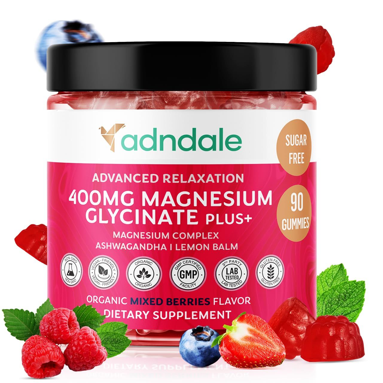 90 CT Magnesium Glycinate Gummies 400 mg/Serv - with Ashwagandha, Magnesium Malate &amp; Taurate - Sugar Free Chews for Adults &amp; Kids Relaxation, Stress Relief, Night Rest, Muscle &amp; Cardio Support