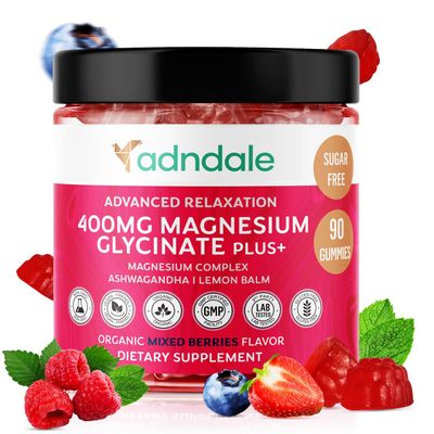 90 CT Magnesium Glycinate Gummies 400 mg/Serv - with Ashwagandha, Magnesium Malate &amp; Taurate - Sugar Free Chews for Adults &amp; Kids Relaxation, Stress Relief, Night Rest, Muscle &amp; Cardio Support