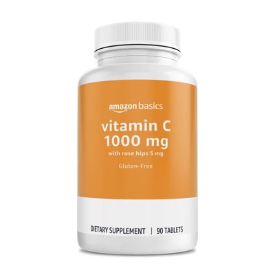 Amazon Basics Vitamin C 1000 mg with Rose Hips 5mg, 90 tablets (1 per serving), Gluten Free