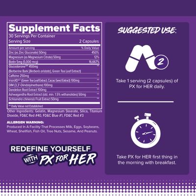 FINAFLEX PX for HER - 60 Capsules - Improves Thermogenic Metabolism with Caffeine, Ashwagandha &amp; DIM - 30 Servings
