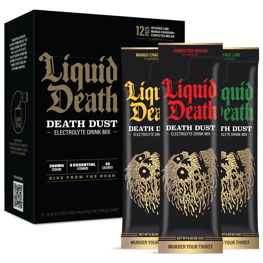 Liquid Death Electrolyte Death Dust - Hydration Powder Packets - 12-Stick Variety Pack - 3 Flavors - Mix 1 Stick with 16 oz Water
