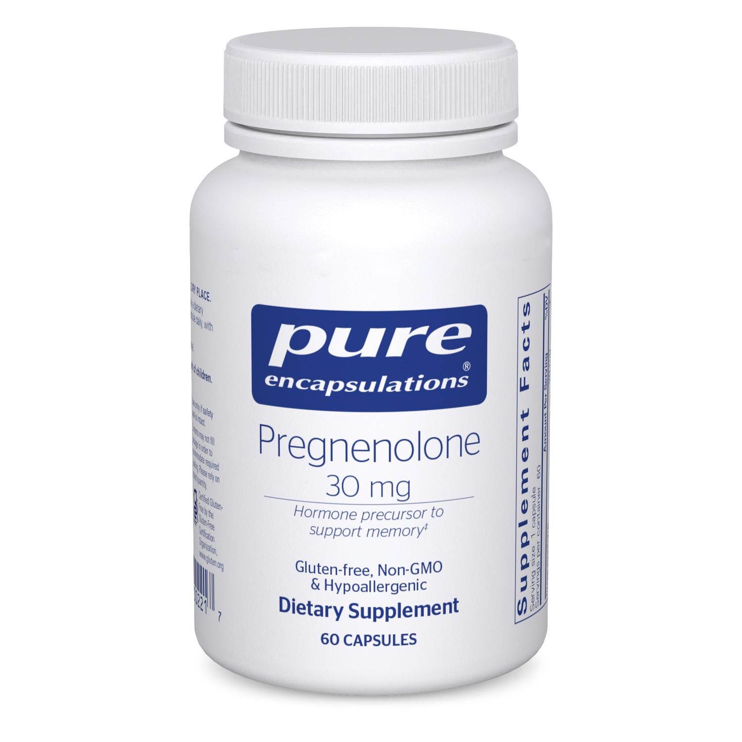 Pure Encapsulations Pregnenolone - 30 mg - Hormone Support - Memory Support &amp; Brain Supplement - Gluten Free &amp; Vegan - 60 Capsules
