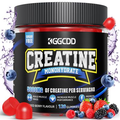 KGGCDD Creatine Monohydrate Gummies Sugar Free, 5g of Creatine Monohydrate per Serving for Muscle Maximum Strength, Energy Focus Endurance, creatine Supplements for Women Men 120Count Mixed Berry