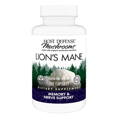 Host Defense Mushrooms Lion&#39;s Mane - Brain Health Support Supplement - Mushroom Supplement to Support Focus &amp; Memory Function - Immune &amp; Nervous System Support Supplement - 120 Capsules (60 Servings)*