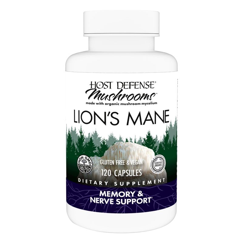 Host Defense Mushrooms Lion's Mane - Brain Health Support Supplement - Mushroom Supplement to Support Focus &amp; Memory Function - Immune &amp; Nervous System Support Supplement - 120 Capsules (60 Servings)*