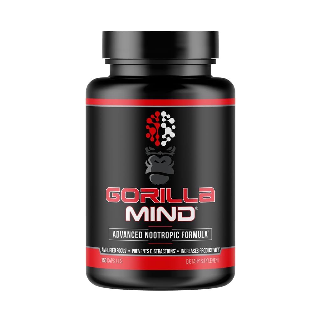 Gorilla Mind Nootropic Formula (150 Capsules) - Best Caffeinated Productivity Supplement / 8+ Hours of Focus and Energy